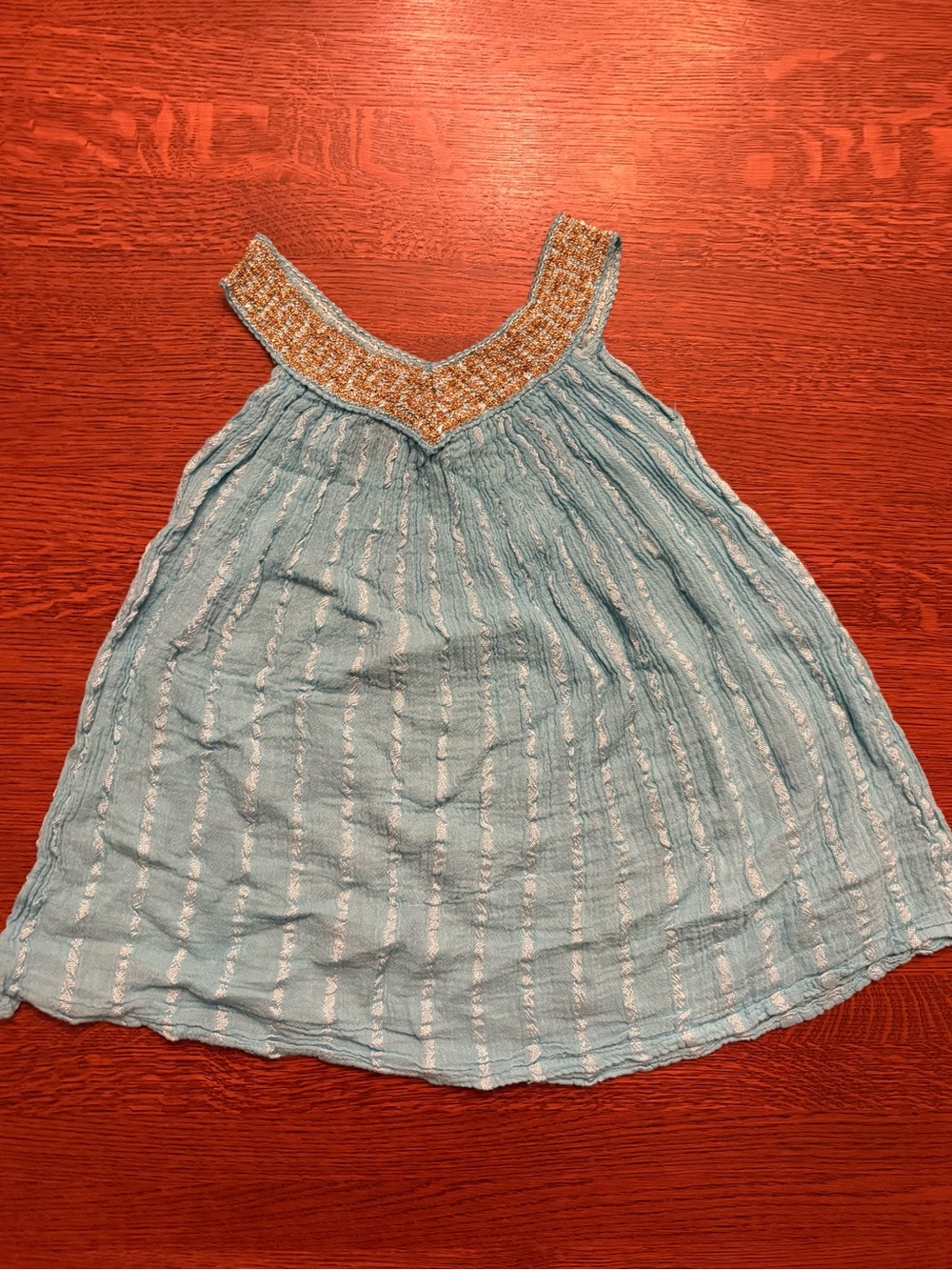 Grecian Style Blue and Gold V-Neck Girls Dress/Top